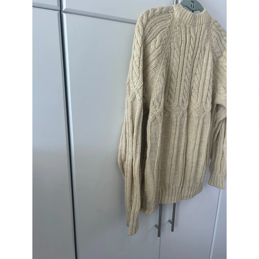 VanCort Cream Cable Knit Sweater Mens Heavy Ribbed Crewneck Pullover Off-White